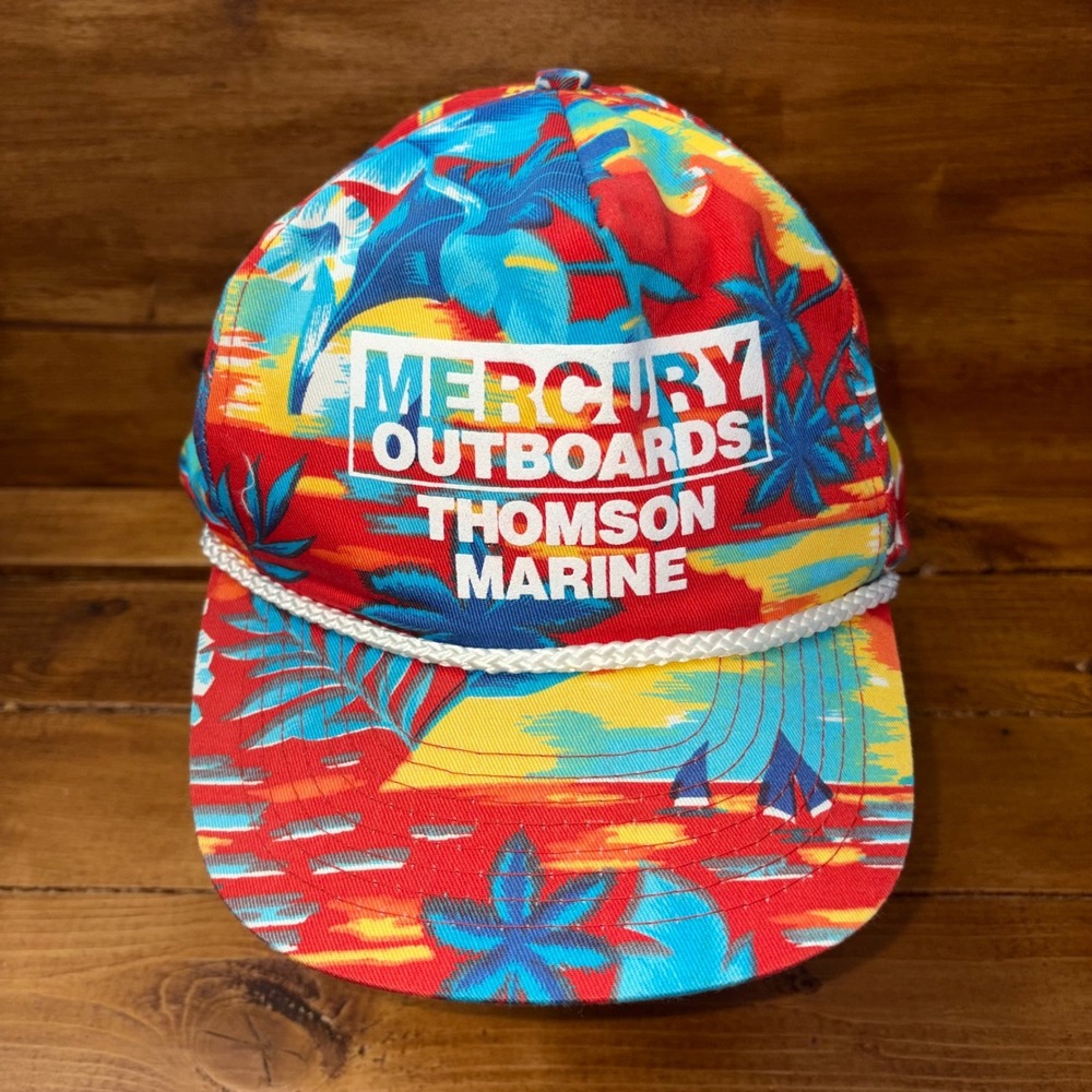 Mohrs Mercury Outboards Hat Mens OSFA Red Tropical Thomson‎ Marine Snapback Rope